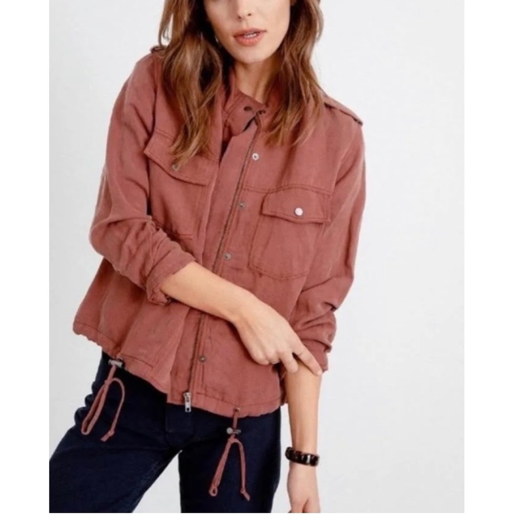 Rails Women Collins Utility Jacket Distressed XS Military Drawstring Linen Blend